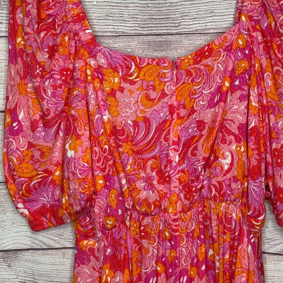 Ted Baker Pink Beth Floral Spring Square Neck Puff Sleeve Faux Wrap Mini Dress 4 - Picture 4 of 14